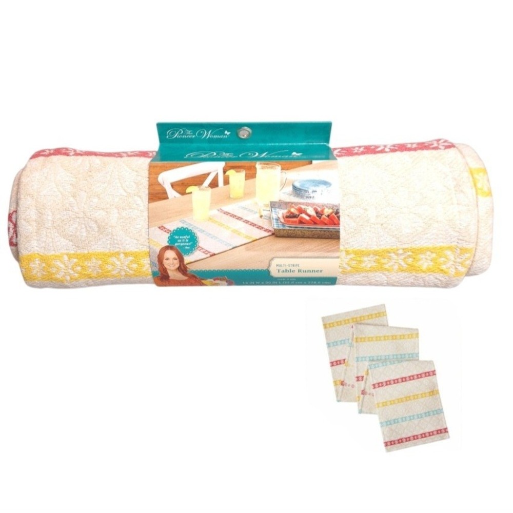 The Pioneer Woman Multi-Stripe Multicolor Table Runner 14" x 90" Brand New